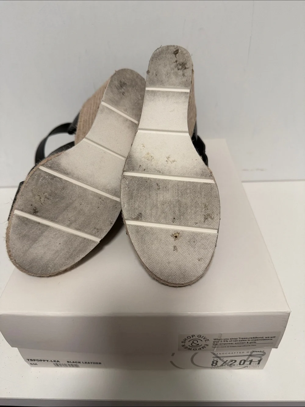 Treasure & Bond Black Leather Wedge Espadrille Sandals
